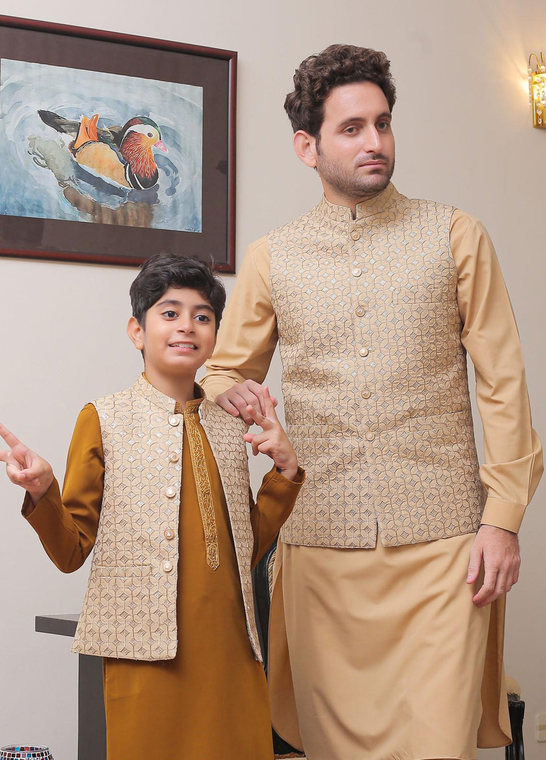Real Image Raw Silk Smart Fit Waistcoat for Kids -  OKW-011 Beige Gold