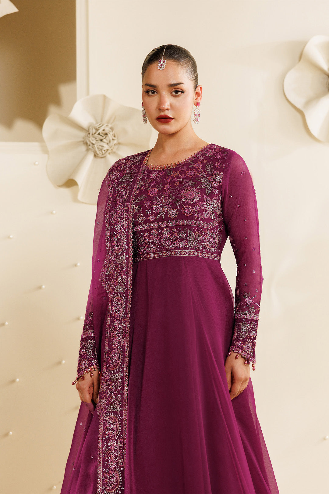 Sireine by Alizeh Fashion Unstitched Embroidered Chiffon 3 Piece Suit AF26UCS AF-CH-2293-RUBYRA - Festive Collection