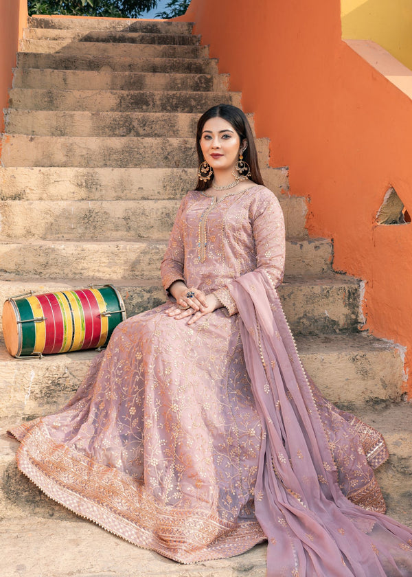 Unss Apparel Women Pret Embroidered Chiffon 3 Piece Suit Haani Tea Pink - Festive Collection