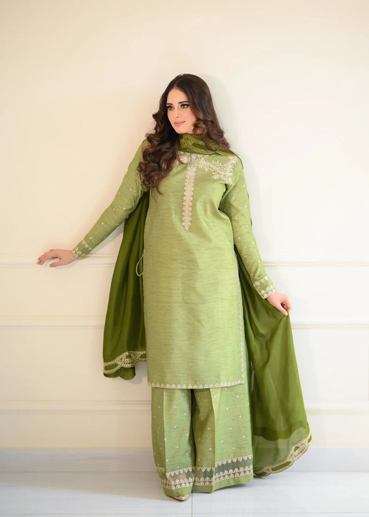 Silk Atelier by Jamni RTW Embroidered Korean Silk 3 Piece Suit MINT CRUSH Festive Collection