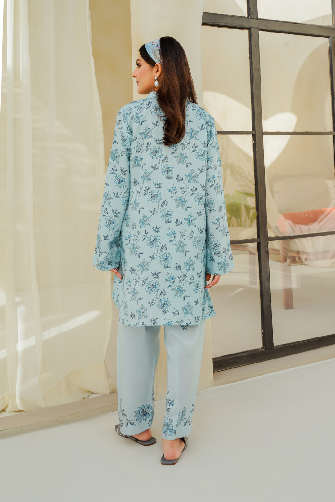 Divinely Crafted Pret Printed Cotton Silk 2 Piece Indigo Blossom