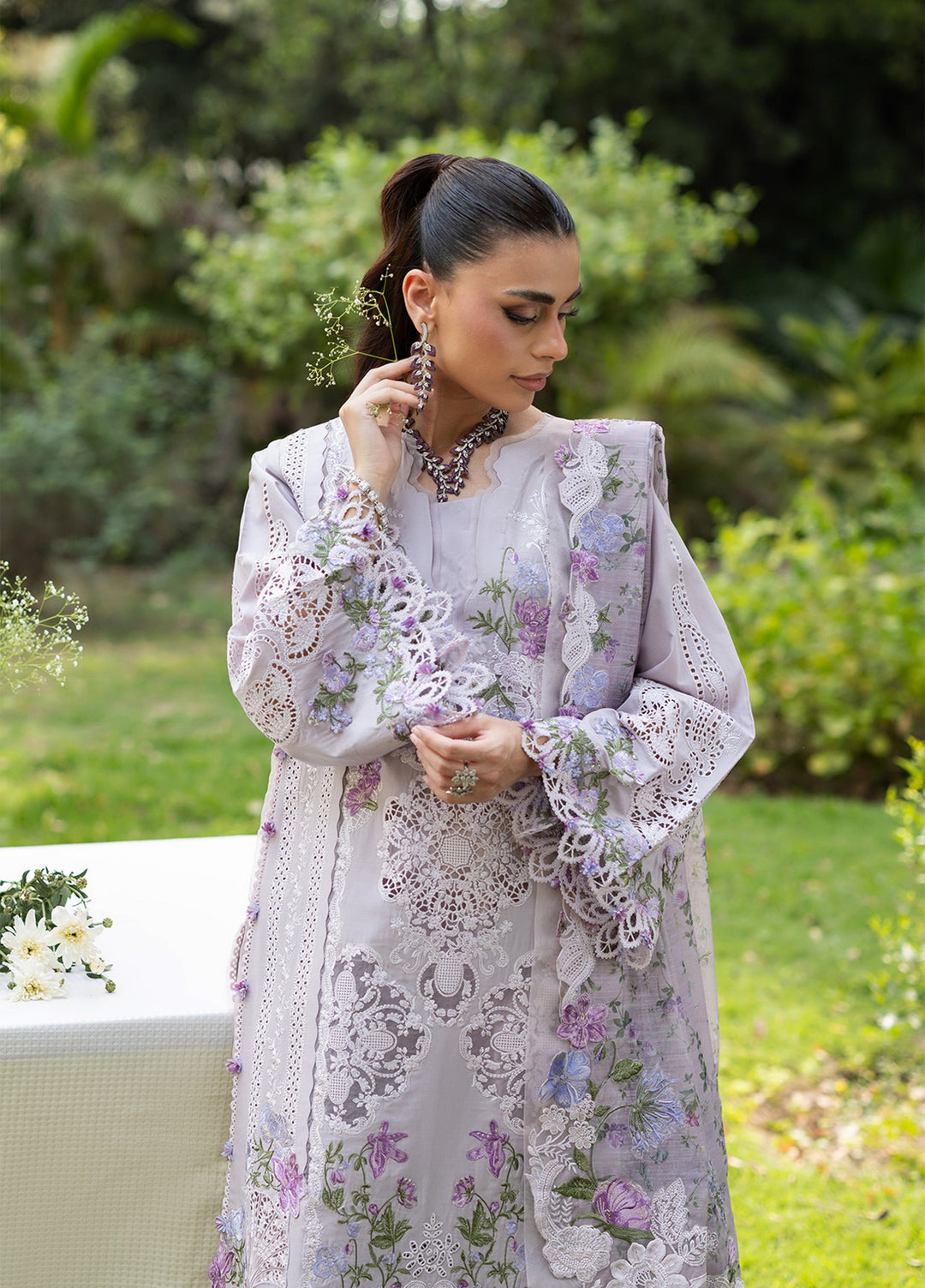 Elaf Premium Unstitched Embroidered Lawn 3 Piece Suit EL26ULF Pure Plum ELQ-4B - Festive Collection