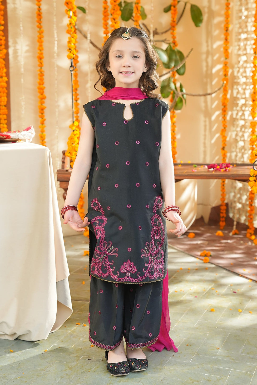 Noore Eid by Panache Girls RTW Embroidered Silk 3 Piece Suit Sia - Eid Collection