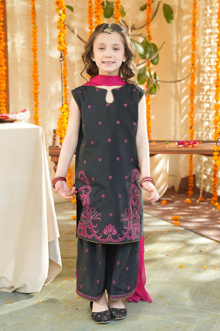 Noore Eid by Panache Girls RTW Embroidered Silk 3 Piece Suit Sia - Eid Collection