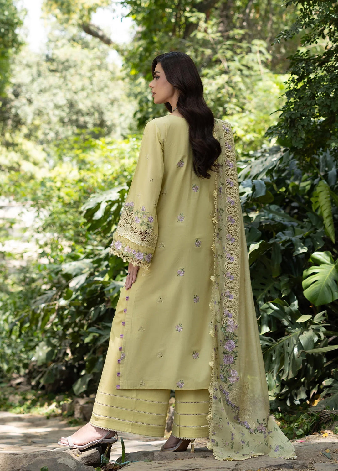 Elaf Premium Unstitched Embroidered Lawn 3 Piece Suit EL26ULF Butter Yellow ELQ-7A - Festive Collection