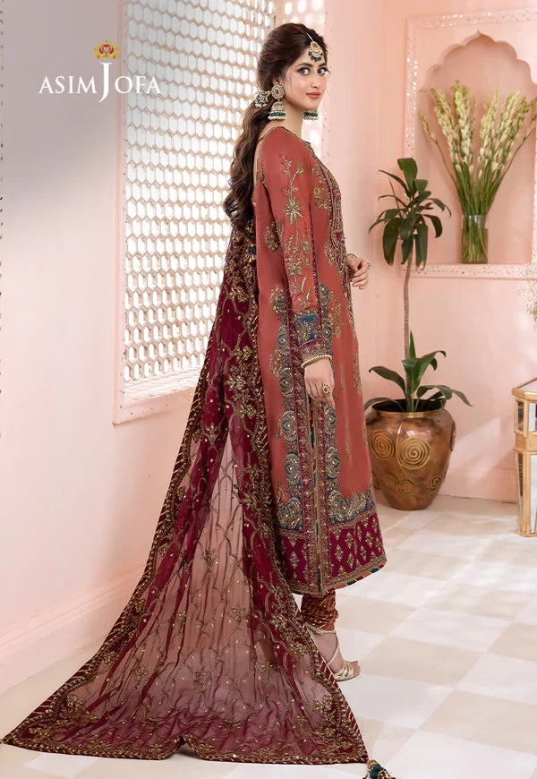 Chandni By Asim Jofa Embroidered Raw Silk Unstitched Suit 3 Piece AJ23CH AJCC-01 - Luxury Collection