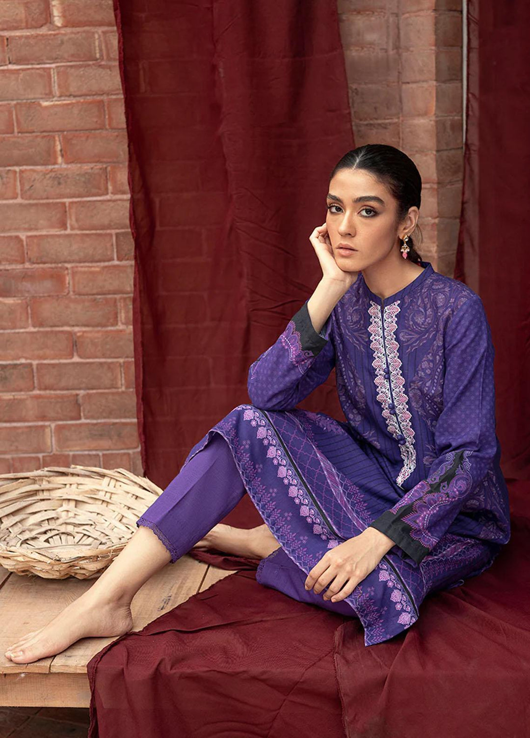 Cross Stitch Embroidered Khaddar Suits Unstitched 2 Piece CS22W 09 Indigo Glam - Winter Collection