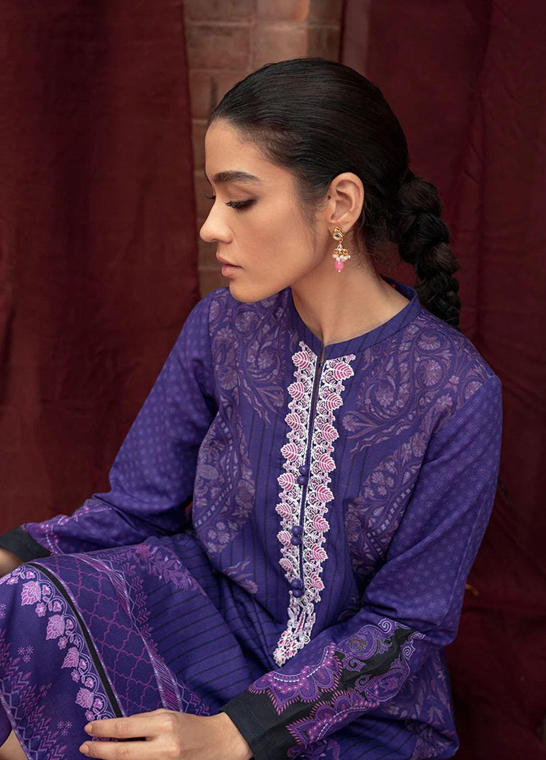Cross Stitch Embroidered Khaddar Suits Unstitched 2 Piece CS22W 09 Indigo Glam - Winter Collection