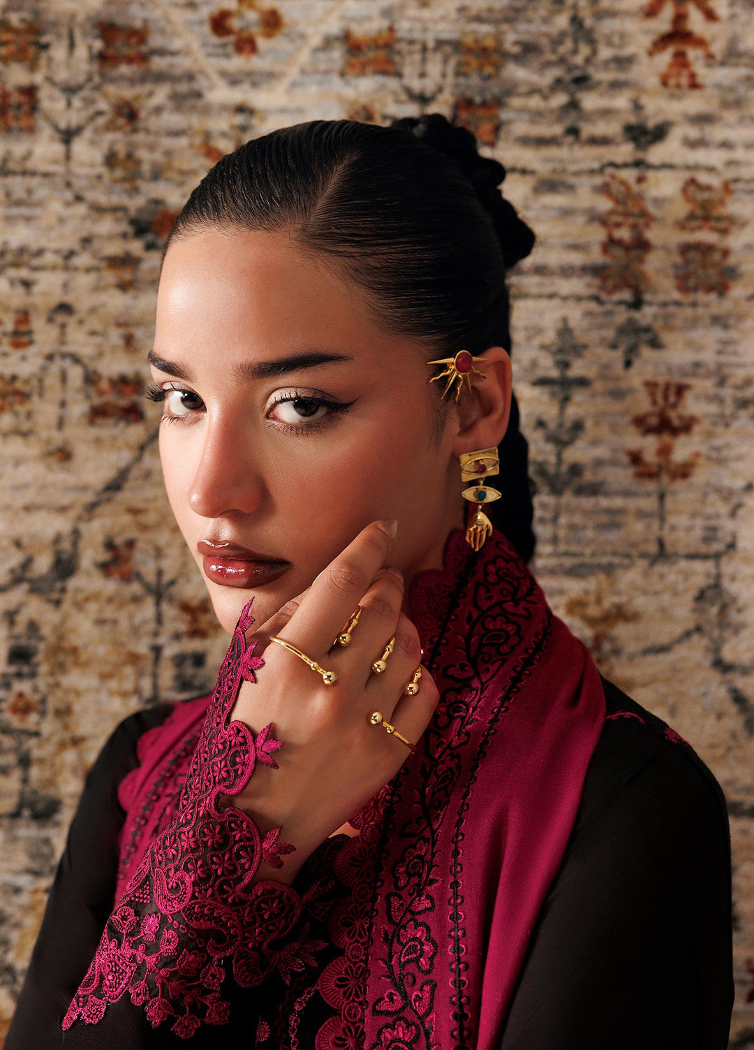 Q line by Qalamkar Unstitched Embroidered Slub Linen 3 Piece Suit QLK26UQL Yani QLW-12 - Winter Collection