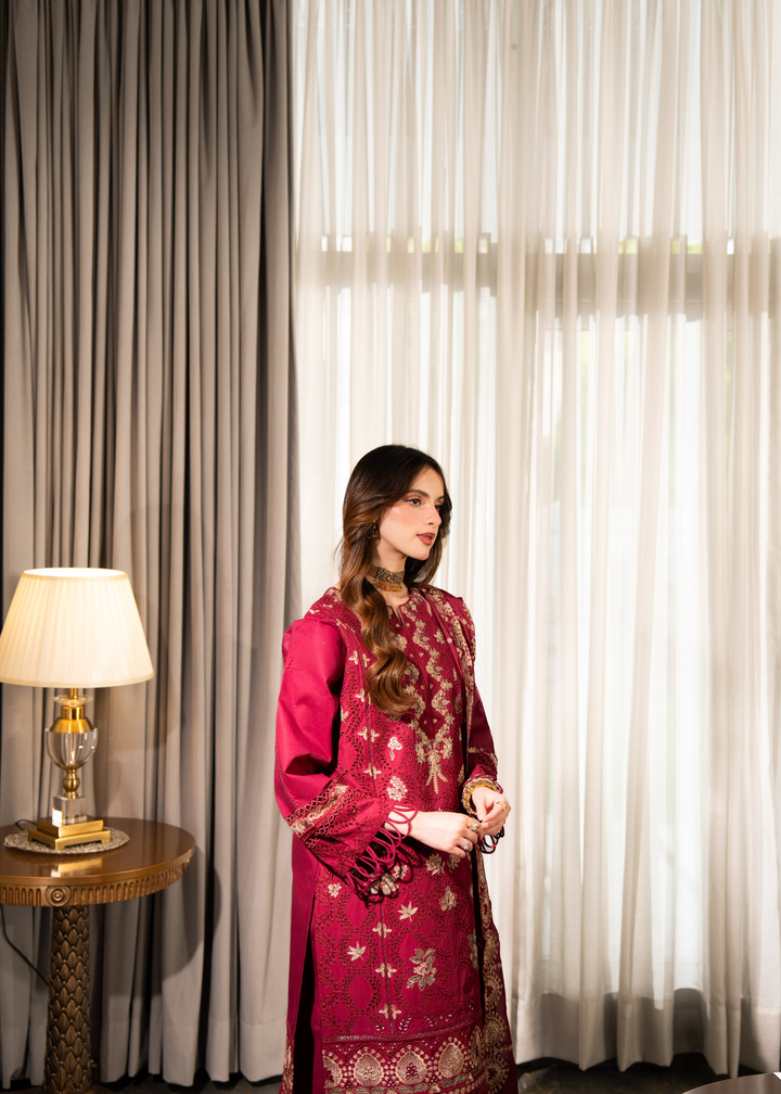 Aria By Meerak RTW Embroidered Lawn 3 Piece Suit Blush Festive Collection