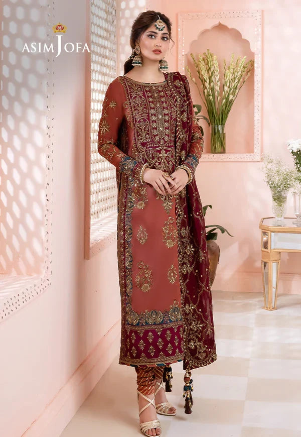 Chandni By Asim Jofa Embroidered Raw Silk Unstitched Suit 3 Piece AJ23CH AJCC-01 - Luxury Collection