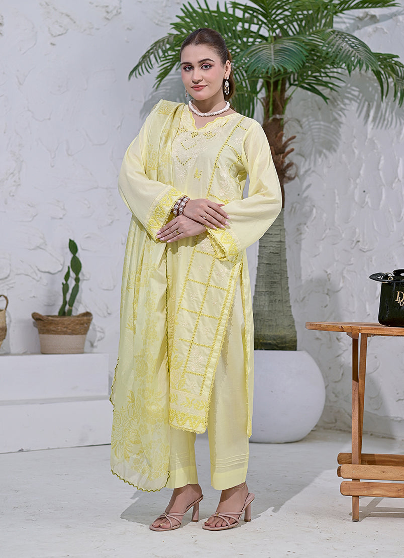 Gulbahar by Ishq e Rang RTW Embroidered Lawn 3 Piece Suit Lemon Glow Festive Collection
