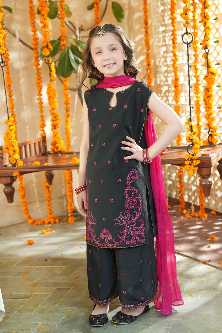Noore Eid by Panache Girls RTW Embroidered Silk 3 Piece Suit Sia - Eid Collection