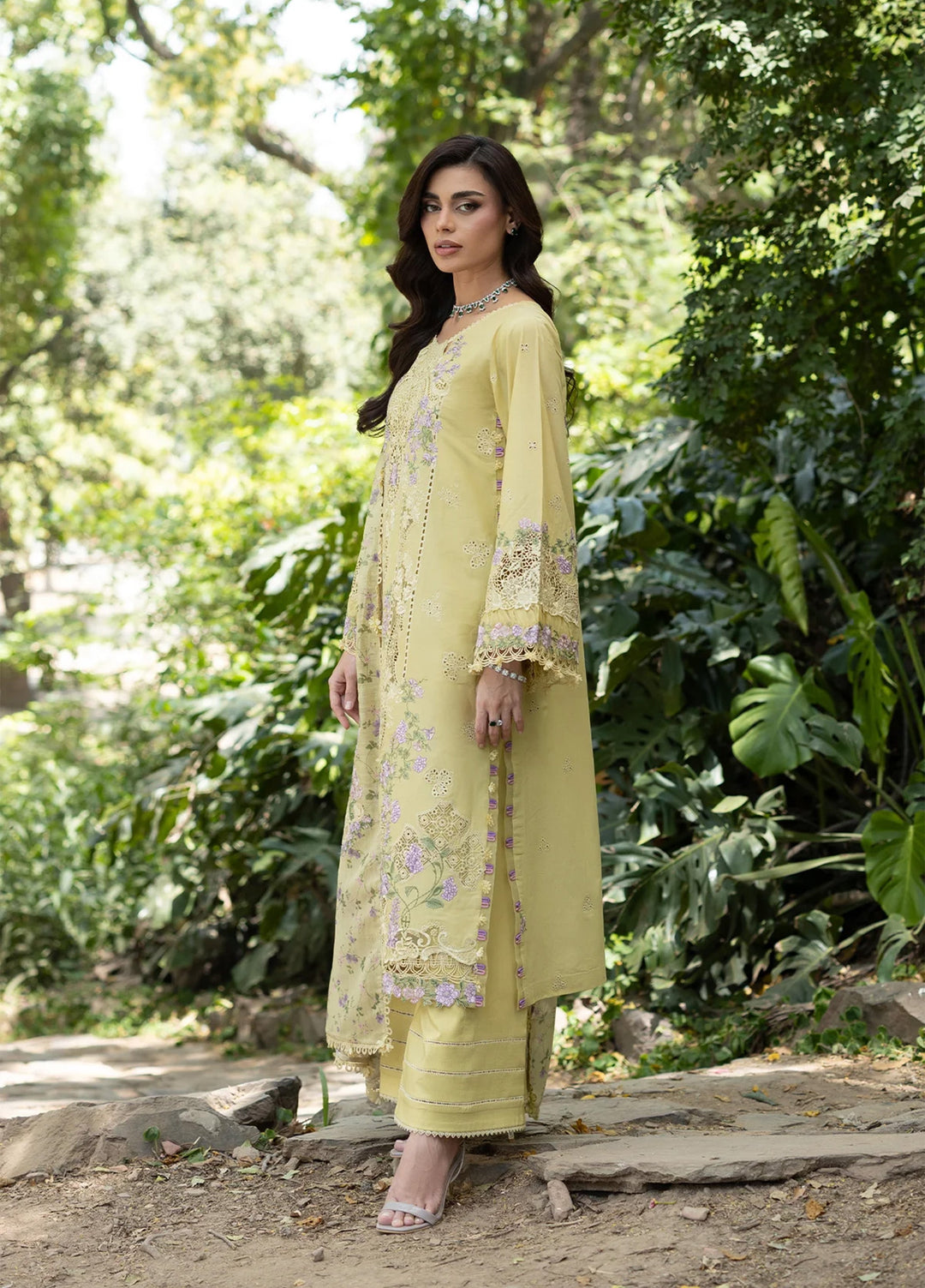 Elaf Premium Unstitched Embroidered Lawn 3 Piece Suit EL26ULF Butter Yellow ELQ-7A - Festive Collection