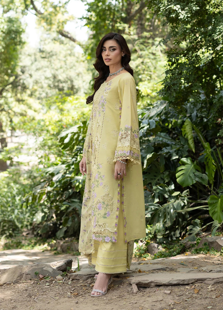 Elaf Premium Unstitched Embroidered Lawn 3 Piece Suit EL26ULF Butter Yellow ELQ-7A - Festive Collection