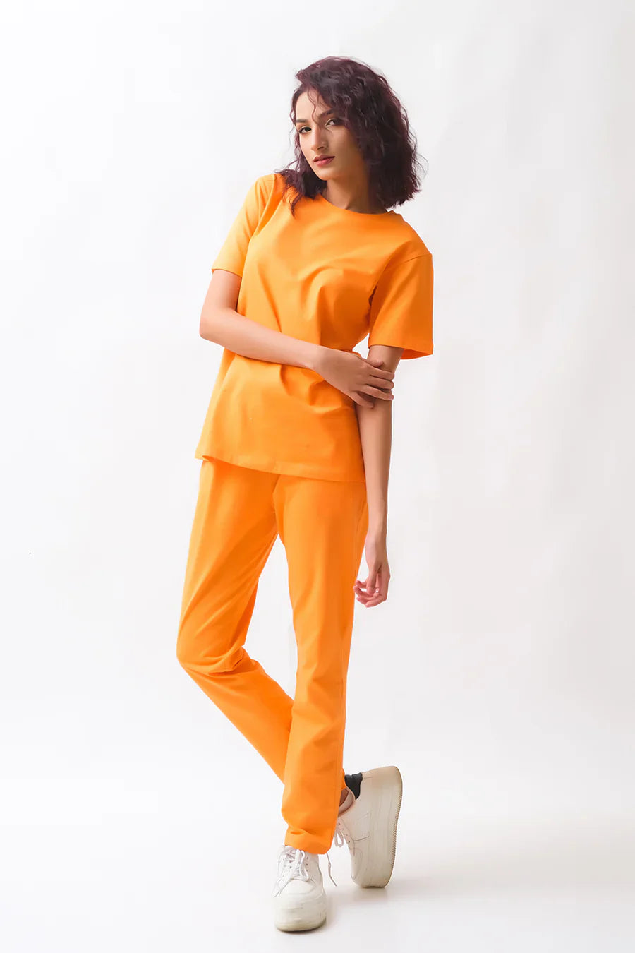 Dhaga Women Western Solids 2 Piece jersy Orange Co Ords DHSSSCO5 - Summer Collection