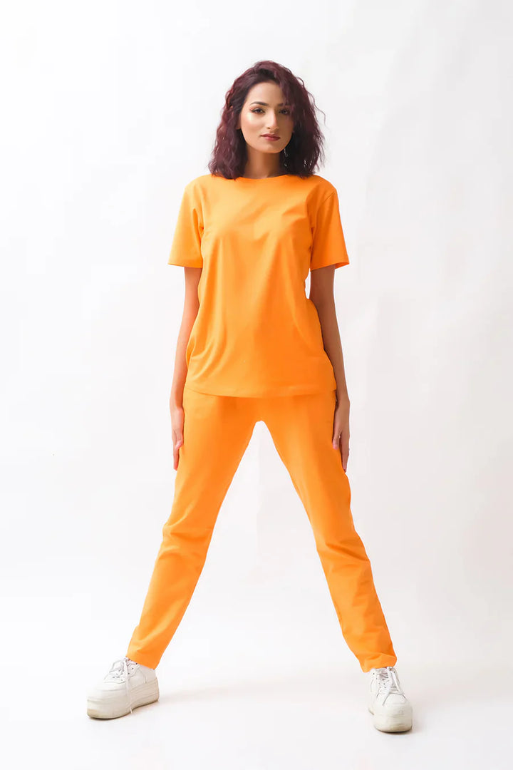 Dhaga Women Western Solids 2 Piece jersy Orange Co Ords DHSSSCO5 - Summer Collection