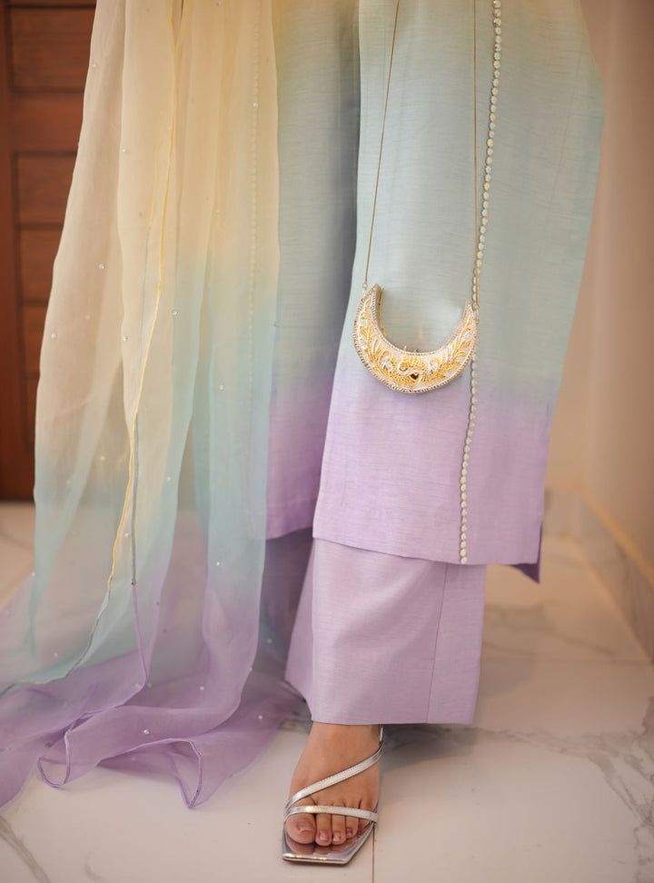 Irtiqa by Anayra Amal RTW Hand work Korean Silk 3 Piece Suit Celeste Haze Festive Collection