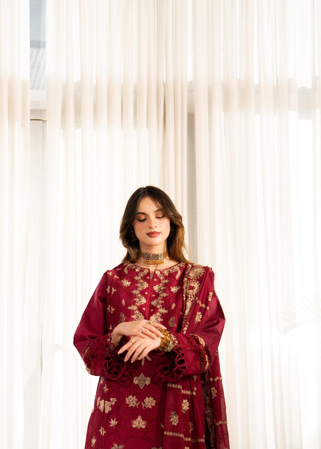 Aria By Meerak RTW Embroidered Lawn 3 Piece Suit Blush Festive Collection