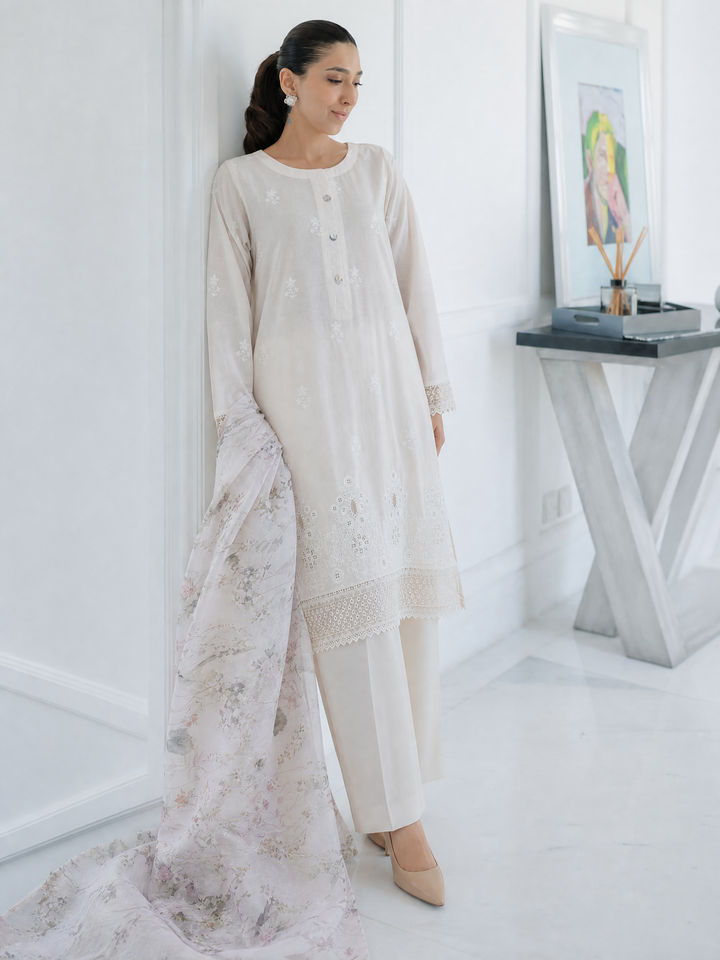 HZ Textiles Women RTW Chikankari Organza 3 Piece Suit HZ26POF CSE-3P-225 - Festive Collection