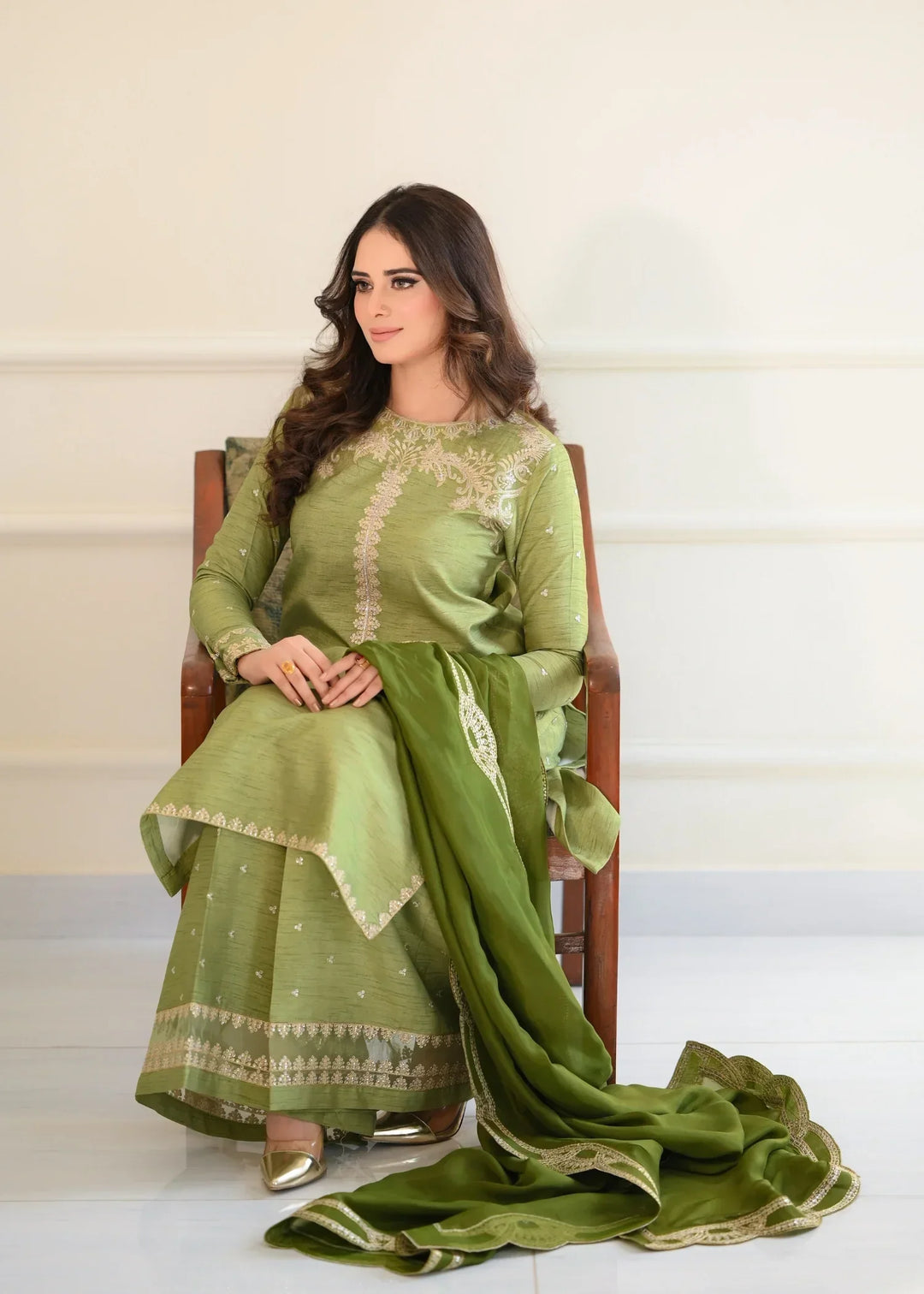 Silk Atelier by Jamni RTW Embroidered Korean Silk 3 Piece Suit MINT CRUSH Festive Collection