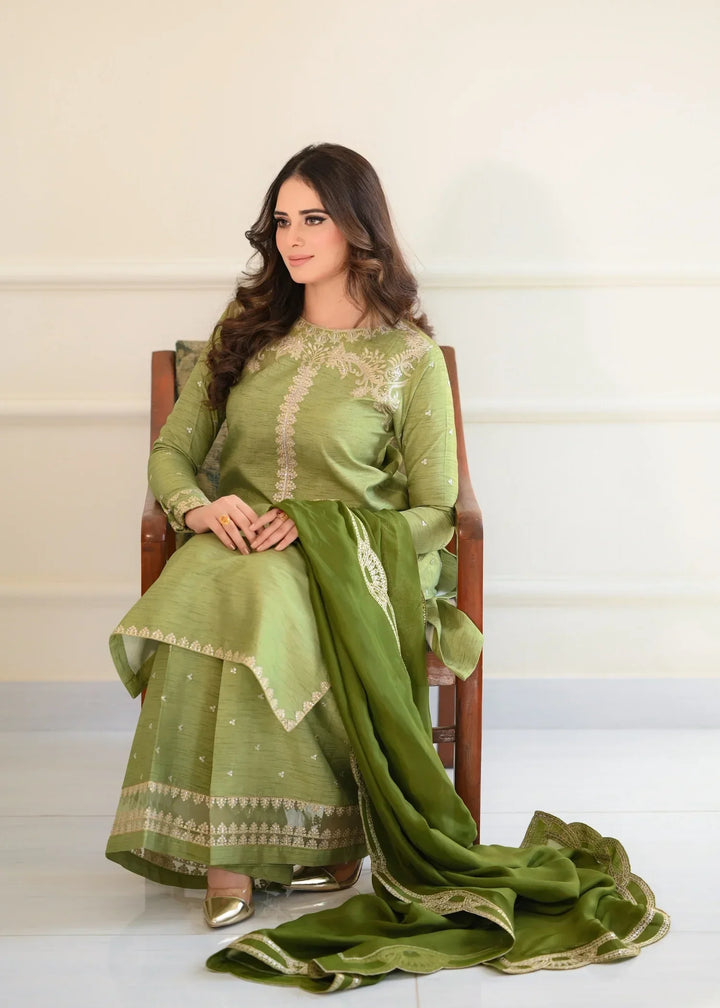 Silk Atelier by Jamni RTW Embroidered Korean Silk 3 Piece Suit MINT CRUSH Festive Collection