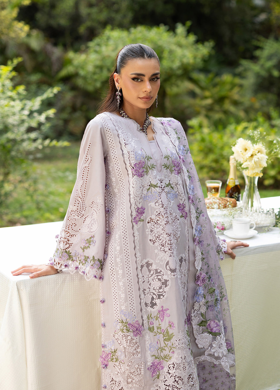 Elaf Premium Unstitched Embroidered Lawn 3 Piece Suit EL26ULF Pure Plum ELQ-4B - Festive Collection