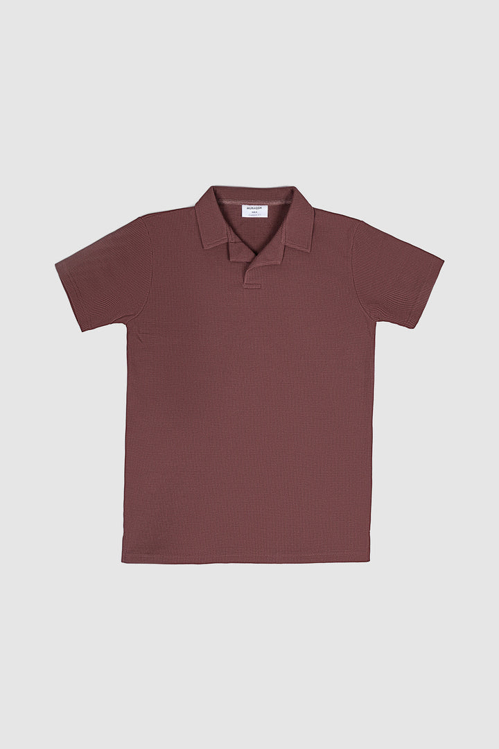 Muraqsh Ready To Wear Solids Cotton Men Dark Amber Waffle Revere Polo ABD-DAWRP - Summer Collection