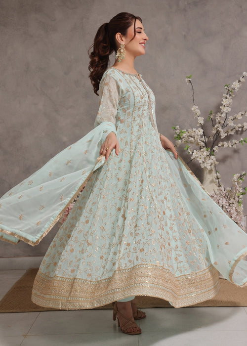 Zardozi Dreams by Abaan Zohan RTW Embroidered chiffon 3 Piece Suit Zar-e-Firdaus Mint Green - Festive Collection