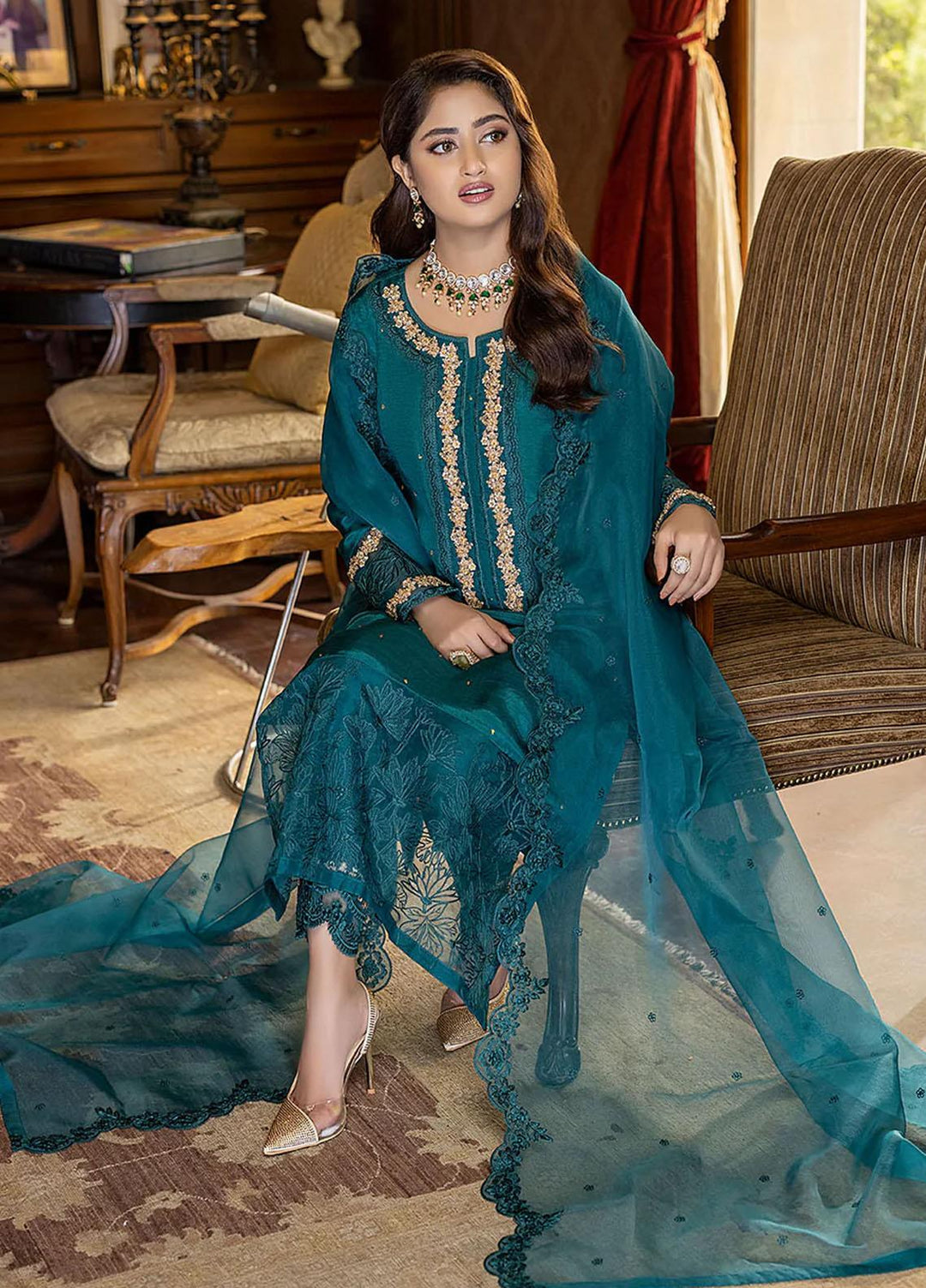 Azure Pret Embroidered Raw Silk 3 Piece Dress Divine Glory DGVG303