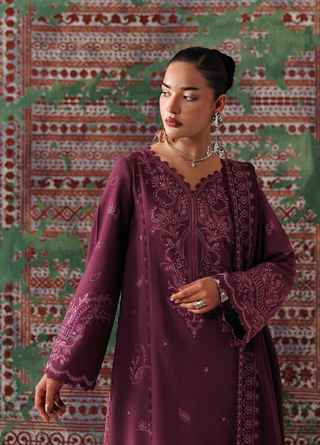 Q line by Qalamkar Unstitched Embroidered Slub Linen 3 Piece Suit QLK26UQL Farwa QLW-14 - Winter Collection