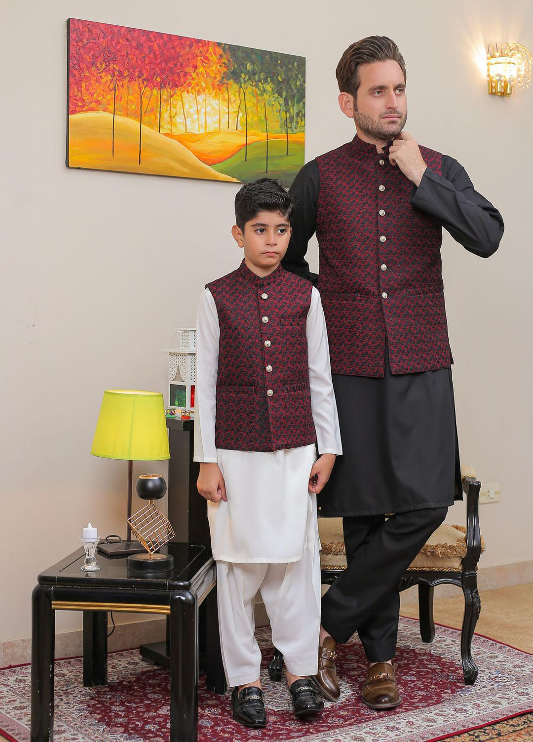 Real Image Raw Silk Smart Fit Waistcoat for Kids -  OKW-014 Blk Maroon