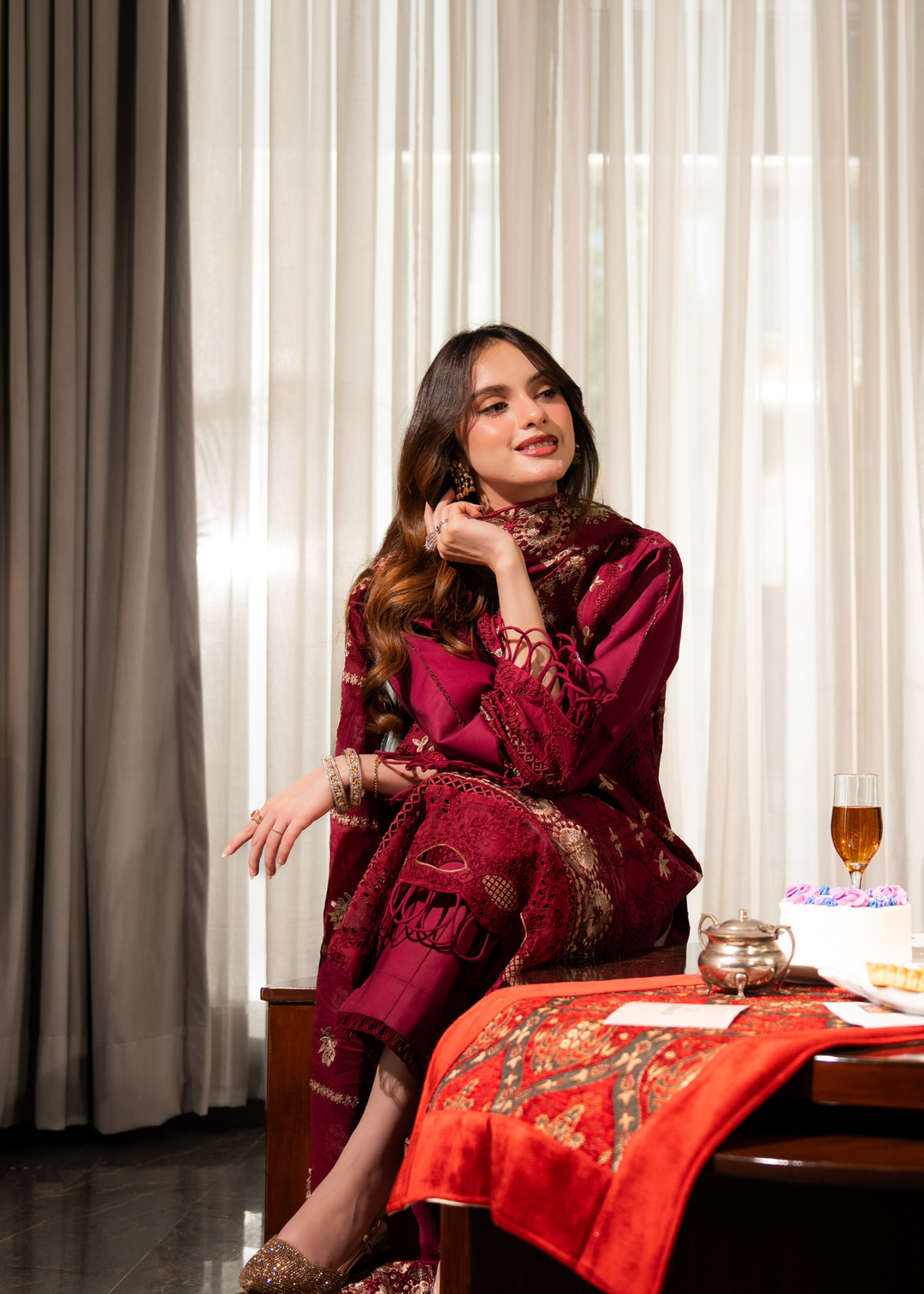 Aria By Meerak RTW Embroidered Lawn 3 Piece Suit Blush Festive Collection