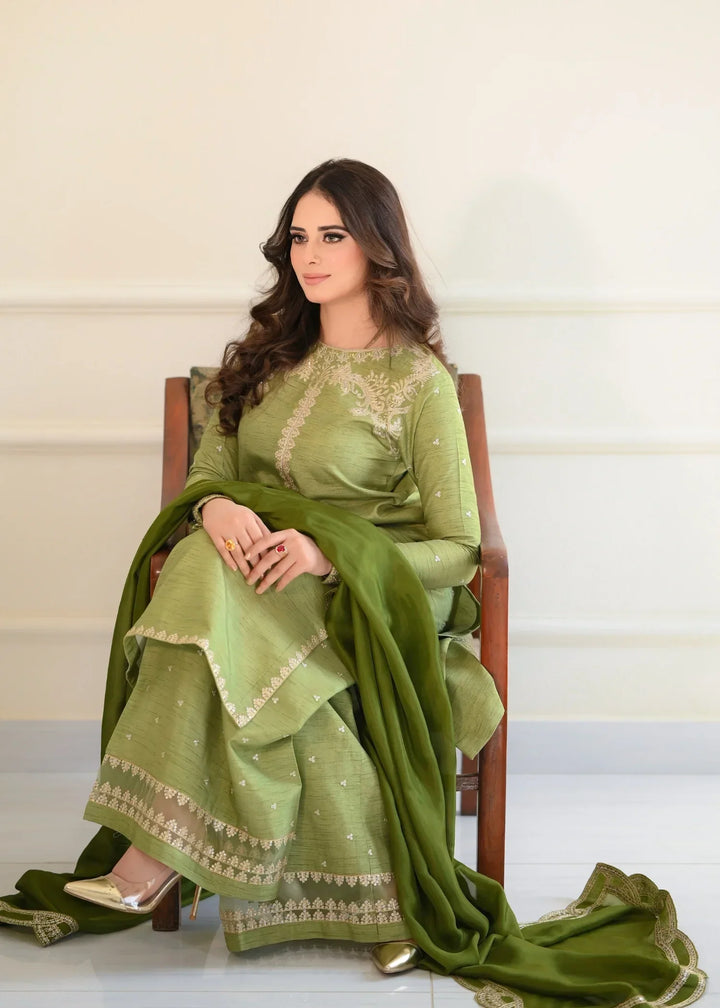 Silk Atelier by Jamni RTW Embroidered Korean Silk 3 Piece Suit MINT CRUSH Festive Collection