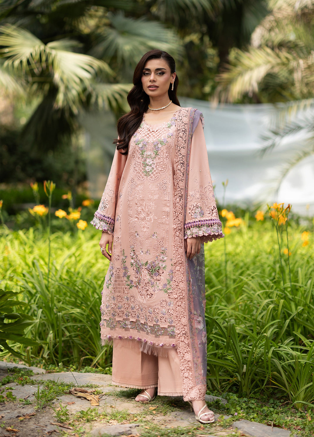 Elaf Premium Unstitched Embroidered Lawn 3 Piece Suit EL26ULF Blushing Rose ELQ-6A - Festive Collection