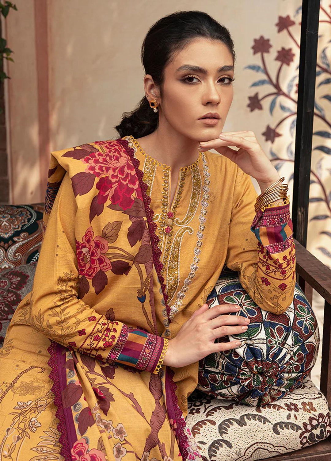 Cross Stitch Embroidered Khaddar Suits Unstitched 3 Piece CS22W 06 Amber Glow - Winter Collection