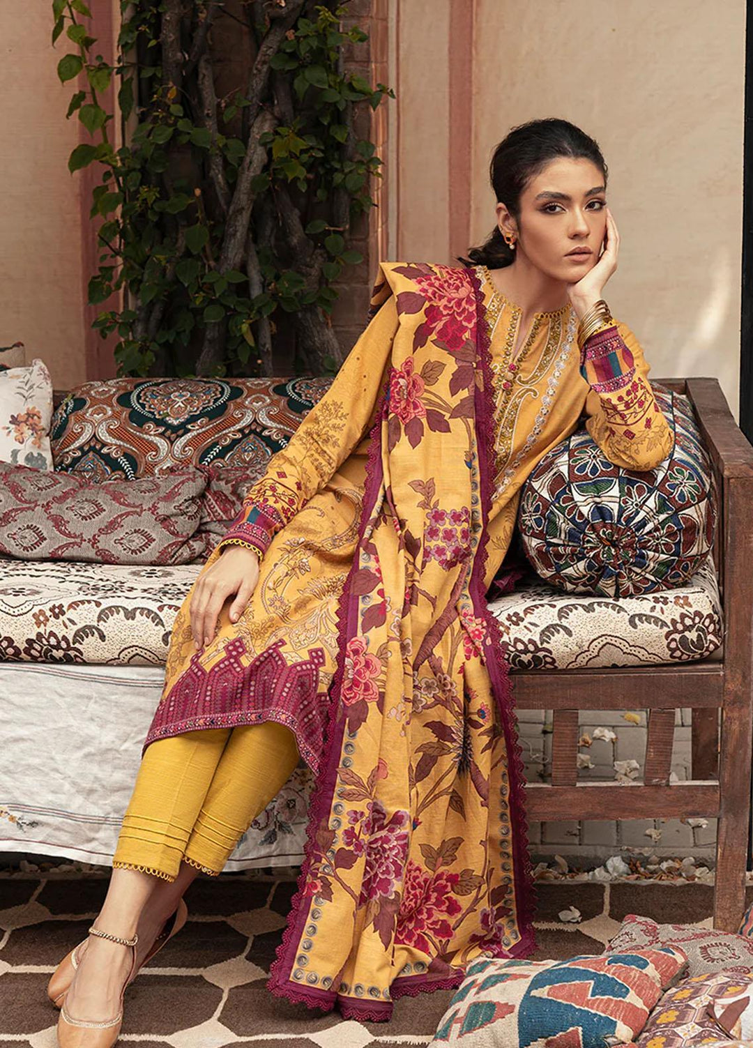 Cross Stitch Embroidered Khaddar Suits Unstitched 3 Piece CS22W 06 Amber Glow - Winter Collection