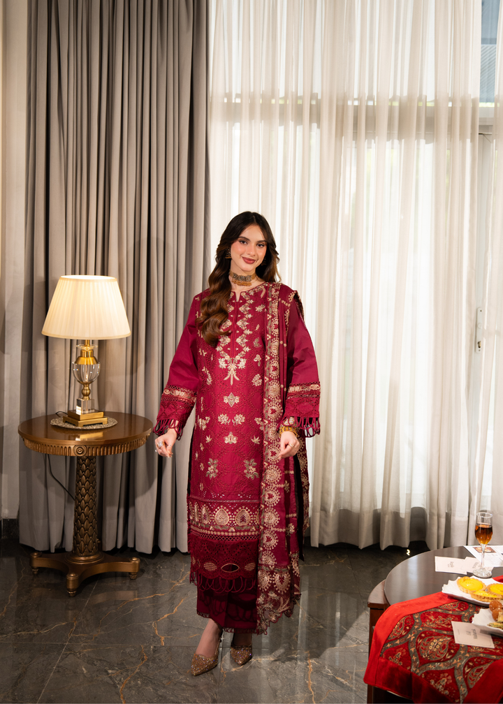 Aria By Meerak RTW Embroidered Lawn 3 Piece Suit Blush Festive Collection