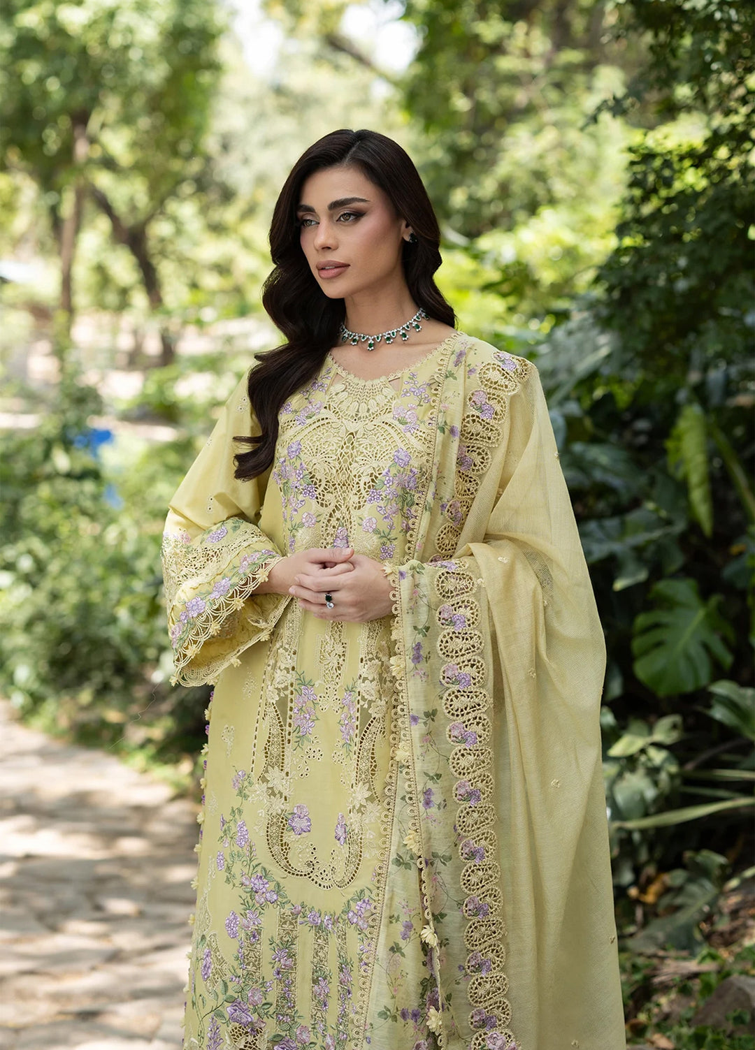 Elaf Premium Unstitched Embroidered Lawn 3 Piece Suit EL26ULF Butter Yellow ELQ-7A - Festive Collection