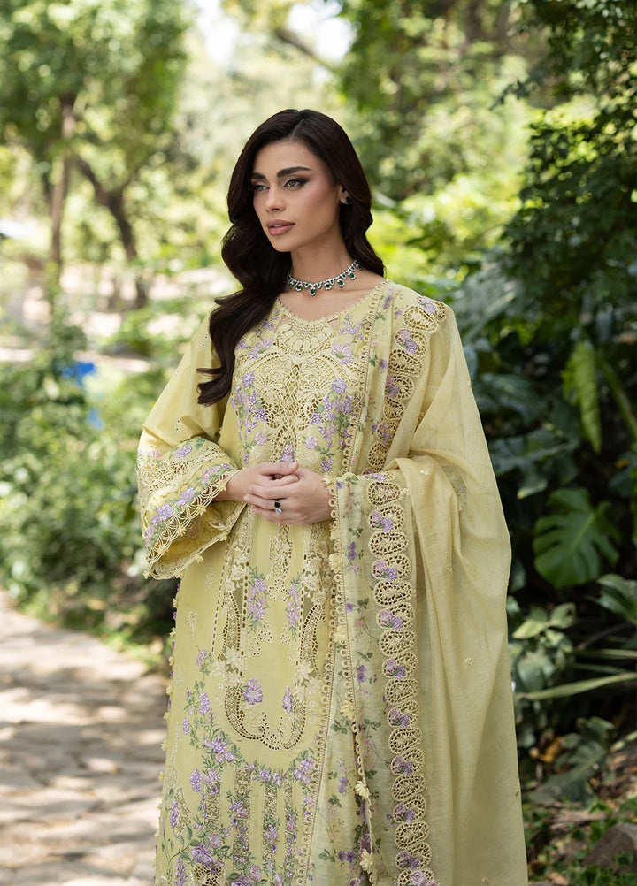 Elaf Premium Unstitched Embroidered Lawn 3 Piece Suit EL26ULF Butter Yellow ELQ-7A - Festive Collection