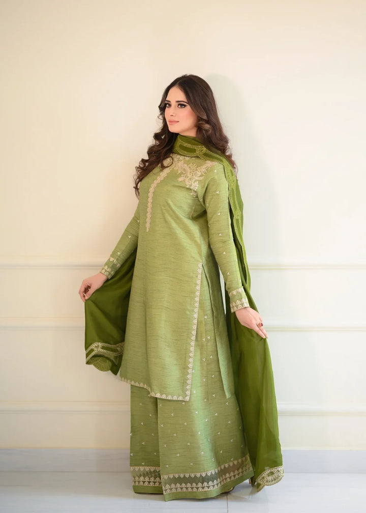 Silk Atelier by Jamni RTW Embroidered Korean Silk 3 Piece Suit MINT CRUSH Festive Collection