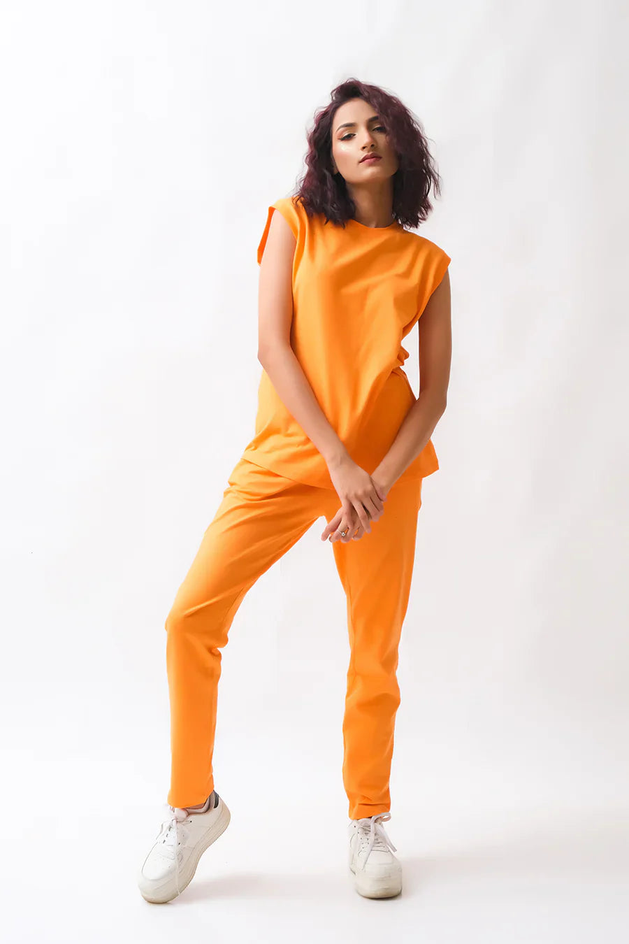 Dhaga Women Western Solids 2 Piece jersy Orange Co Ords DHSSSCO - Summer Collection