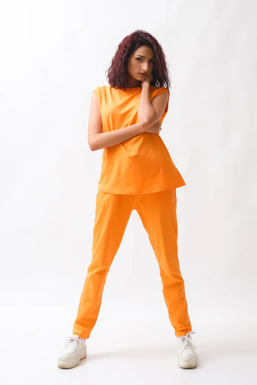 Dhaga Women Western Solids 2 Piece jersy Orange Co Ords DHSSSCO - Summer Collection