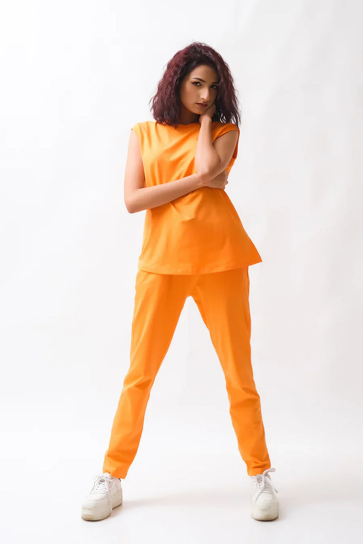 Dhaga Women Western Solids 2 Piece jersy Orange Co Ords DHSSSCO - Summer Collection