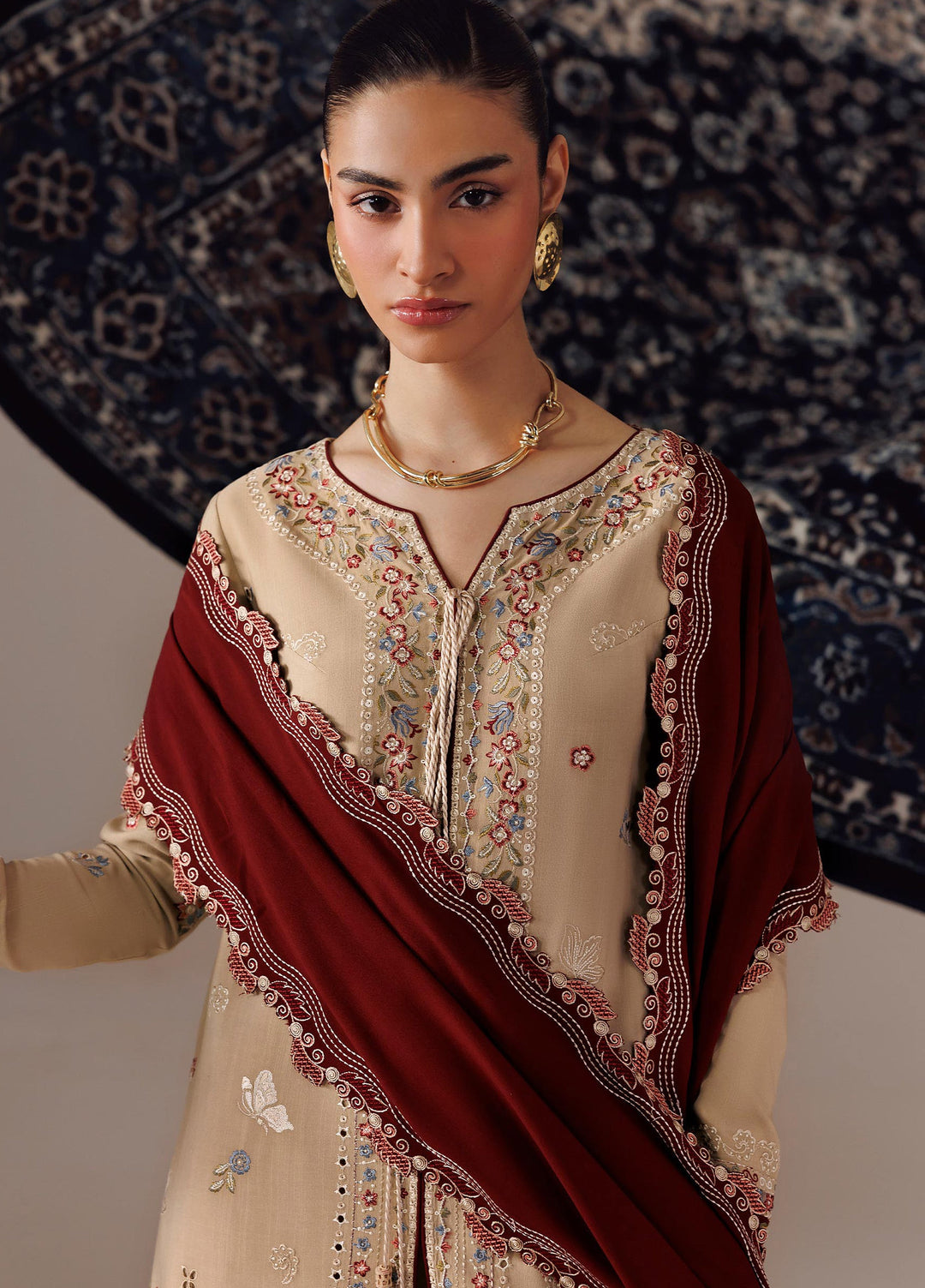Q line by Qalamkar Unstitched Embroidered Slub Linen 3 Piece Suit QLK26UQL Hamna QLW-16 - Winter Collection
