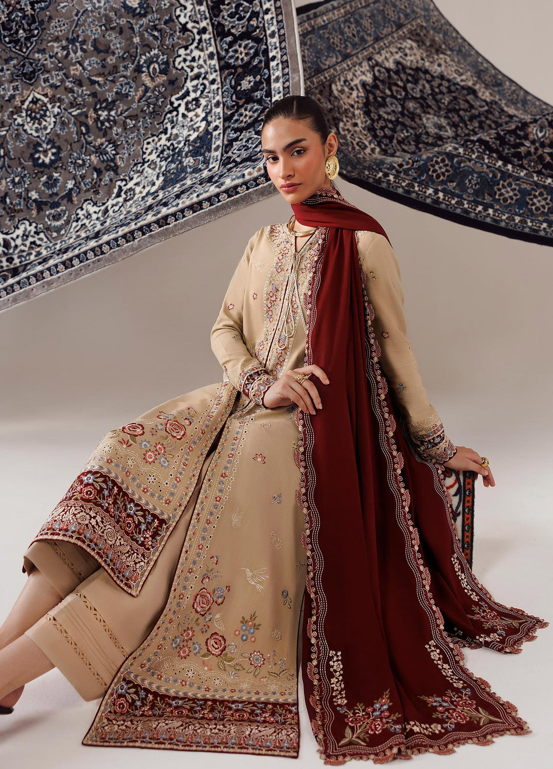 Q line by Qalamkar Unstitched Embroidered Slub Linen 3 Piece Suit QLK26UQL Hamna QLW-16 - Winter Collection