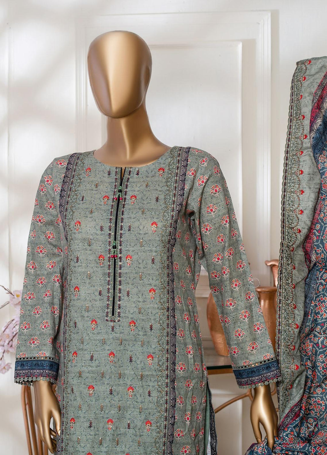 HZ Textiles Embroidered Khaddar Suits Unstitched 3 Piece HZ22PK-V3 PKE-2258 - Winter Collection