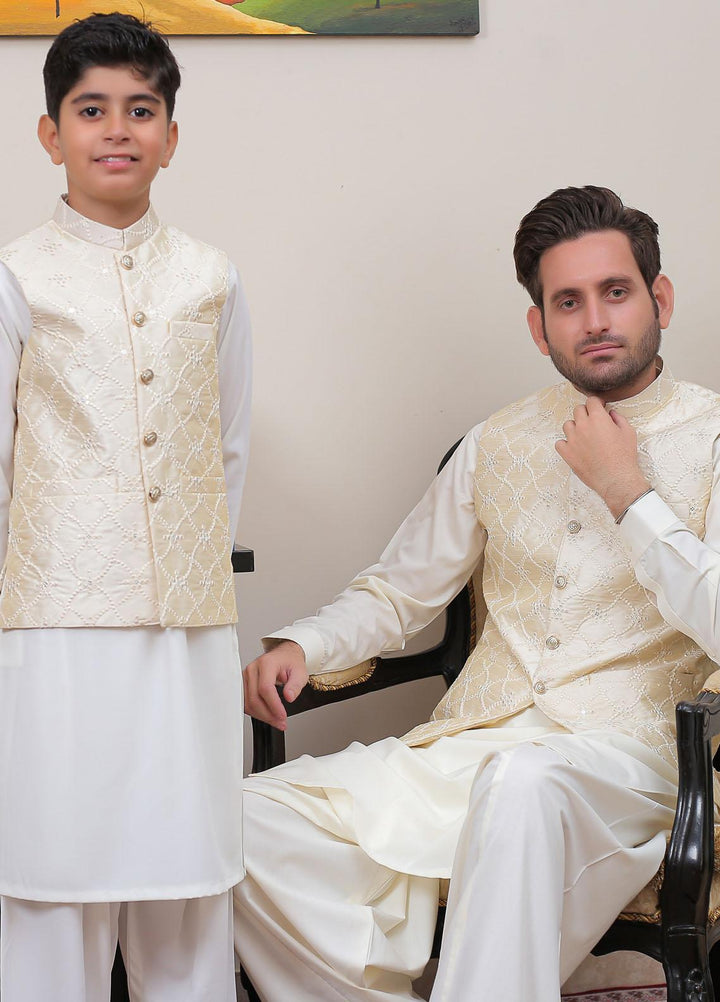 Real Image Raw Silk Smart Fit Waistcoat for Kids -  OKW-016 Pearl Cream