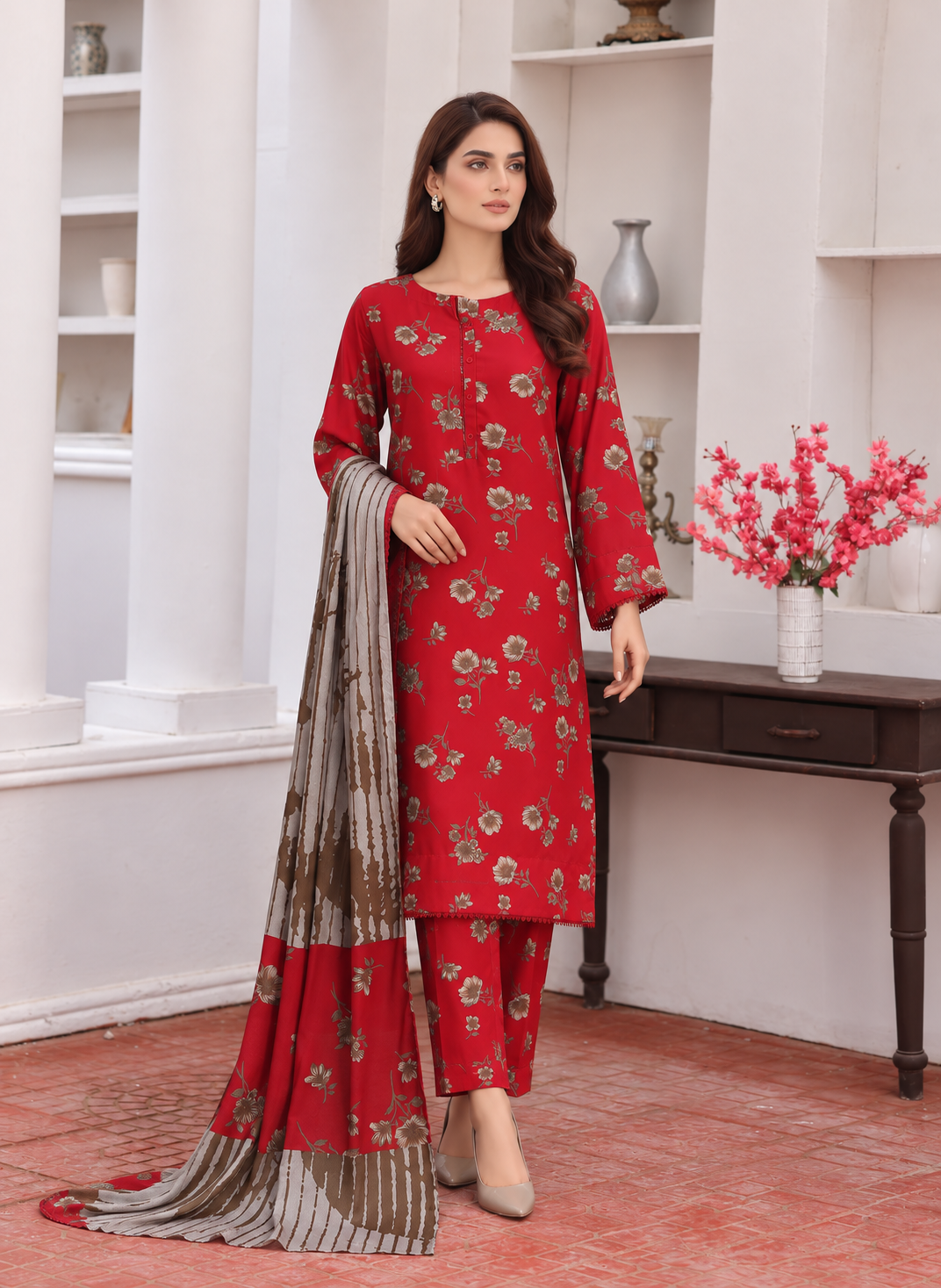 Hz Textiles Unstitched Printed Viscose Twill 3 Piece Suit HZ26UVT VT-5036 - Winter Collection