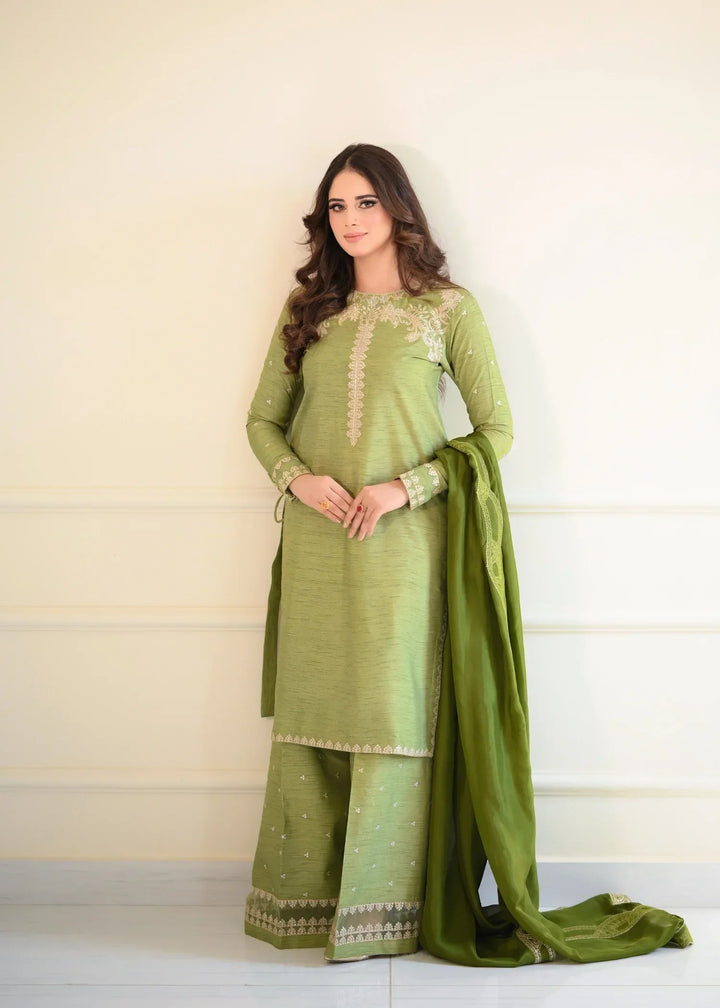 Silk Atelier by Jamni RTW Embroidered Korean Silk 3 Piece Suit MINT CRUSH Festive Collection